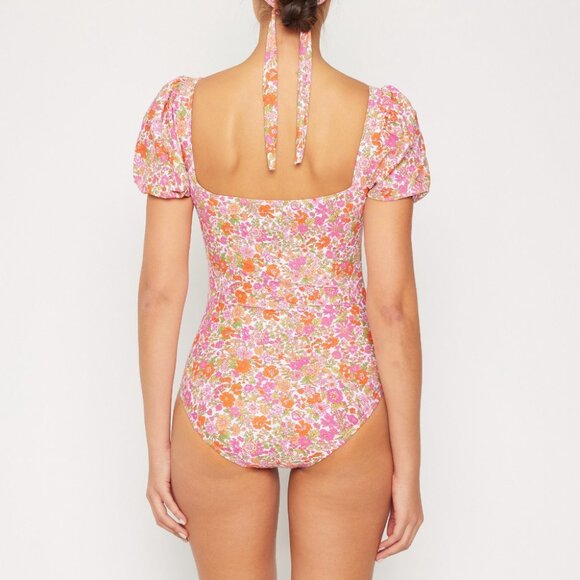 SOLD OUT Marina West Floral Puff Sleeve One Piece Swimsuit - Square Neck Swim - Picture 10 of 12